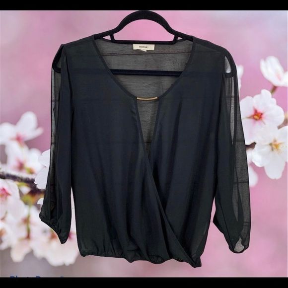 EUC Meraki Sheer Crossbody Blouse! Black - Picture 1 of 11